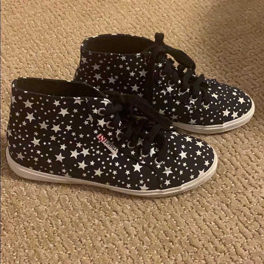 SUPERGA black and white star high top sneakers.